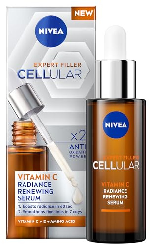 NIVEA Cellular Expert Filler Vitamin C Radiance Renewing Serum (30ml), Anti-Ageing Vitamin C Serum to Smooth Fine Lines and Wrinkles, Face Serum that Protects Against Sun Damage and Pollution