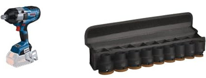 Bosch Professional 18V System BITURBO Akku Drehschlagschrauber GDS 18V-1050 C (ohne Akku/Ladegerät) + 9x PRO Impact Steckschlüsseleinsatz-Set (63 x 56 mm, Professional Zubehör Bohrer und Schrauber)