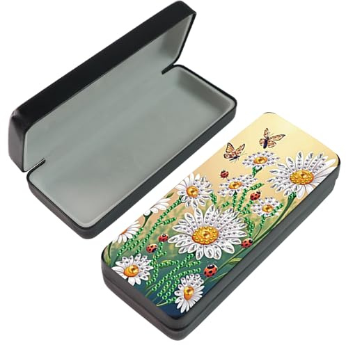 JICFDAO Diamantmålning glasögonlåda 16 x 6,5 cm diamant målning glasögon arrangör förvaringslåda hårt skal etui glasögonbehållare för solglasögon glasögonfodral läsglasögon gåva tusensköna