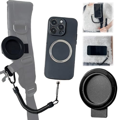 Ysnzaq Support Magnétique pour Téléphone, Clip de Sac à Dos de Téléphone Portable avec Cordon à Ressort, Clip Ceinture pour La Randonnée Vélo, l'escalade, L'extérieur YTJ Black