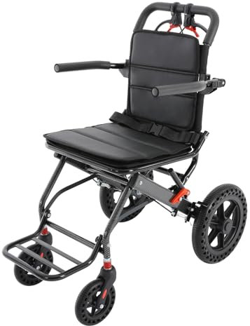 Sedia a rotelle pieghevole, leggera, pieghevole, per disabili e anziani, in lega di alluminio, con poggiapiedi, 100 kg