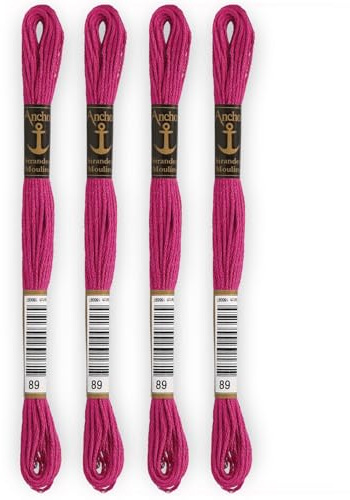 Anchor - Set di 4 matasse Stranded Cotton Mouliné | 100% cotone | Filo da ricamo, punto croce, tela | colore fucsia | Rif 4635000-4EA_00089