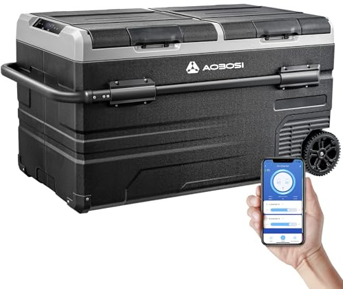 AAOBOSI 115L Glaciere Electrique Double Zone,Glaciere a Compression WiFi APP,12 V/24 V et 100-240 V Frigo Camping, -20 ℃ à 20 ℃, pour Voiture, Camion, Bateau, Camping, Car, Caravanes, Voyageant,Maison