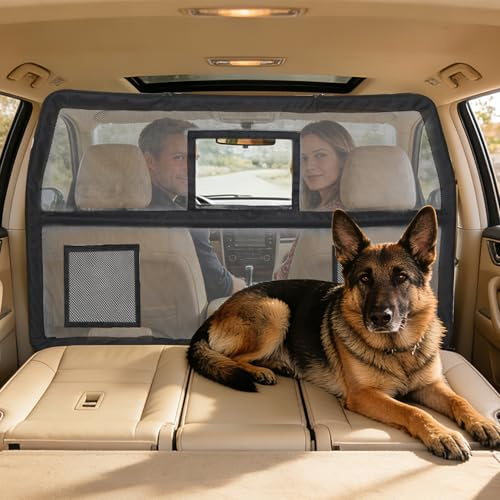 benut 52 Wide Dog Car Barrier with Window & Steel Frame, Universal Fit for Cars, Sedans,SUVs,and Trucks, Car Barrier for Escape-Proof, Vehicle Gate for Dog Travel