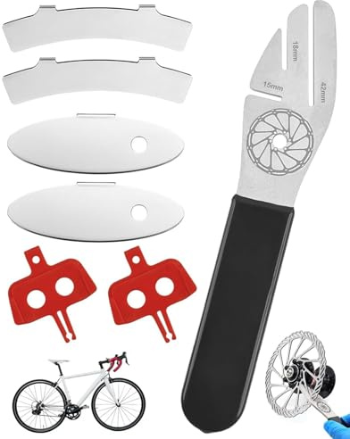 HUVZOR 7 Piezas Herramienta Alineación Frenos, Herramienta Alineación Bicicletas de Acero Inoxidable, Ajuste Freno Disco de 3 Ranuras, con Pastillas de Rotor y Bolsa, para Reparaciones de Bicicletas