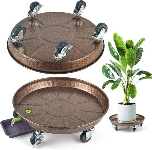 WOOLUCK® 2 pièces Porte Plante a roulettes verrouillables, 40 cm, Chariot pour Pots de Jardin pour Transporter des Pots de Fleurs
