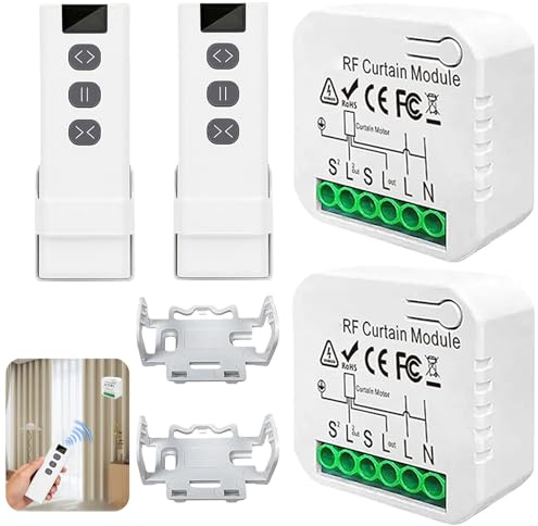 2 stycken radiorullgardinsstyrning eftermonteringssats, radiobrytare 230 V för rullgardiner, befintliga markiser, rullgardinsswitchar med RF-fjärrkontroll och mottagarmodul, 2 200 W, upp till 100 m