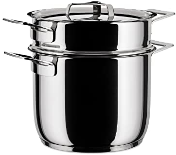 Alessi Pots&Pans Pasta-Set In Acciaio Inossidabile, Argento, 24.77 x 20.32 x 22.23 Cm