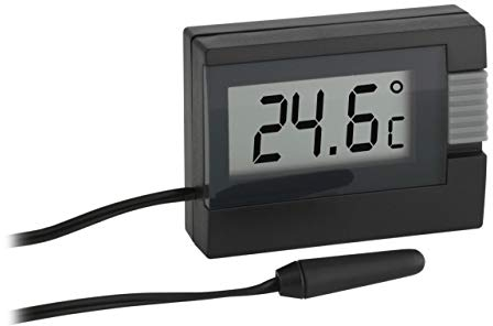 TFA Dostmann Digitales Thermometer, inkl wasserdichter Temperaturfühler, klein, schwarz