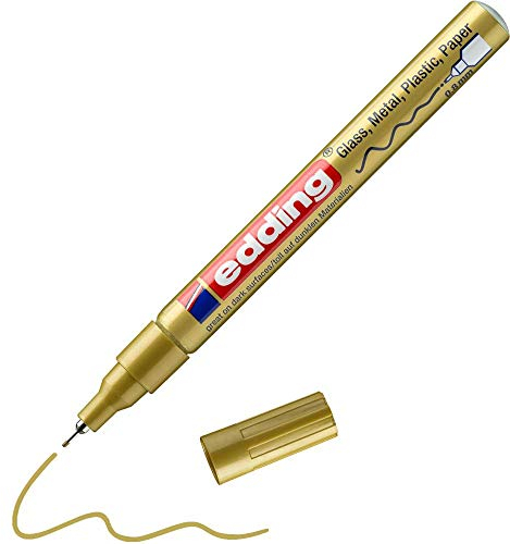edding 780 gloss paint marker - gold - 1 paint marker - extra-fine round nib 0.8 mm - paint pen for glass, pebbles, wood, plastic, paper - waterproof, high coverage
