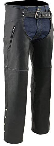 Milwaukee Leather - SH1190-BLACK-M SH1190 Herren Leder-Chaps mit Reißverschluss Oberschenkeltaschen – Größe M, Schwarz