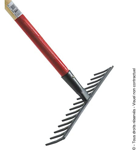 Râteau de jardin 14 dents droites - Avec manche bois 1,5 m