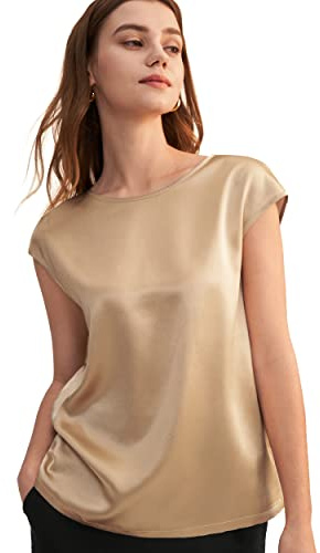 LilySilk Seide Tunika T-Shirt Damenhemd Seidenhemd Bluse Damen Kurzarm Rundkragen Verpackung MEHRWEG