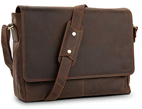 TALED Borsa in Pelle per Uomo e Donna | Borsa per Laptop in Vera Pelle fino a 13 Pollici | Borsa a Tracolla con Tracolla | Borsa Messenger | Borsa da Lavoro | Borsa per Insegnanti | Marrone Chiaro