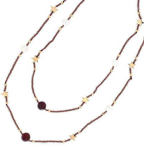 Linea Italia Gioielli - Collana per Donna Lunga Con Pietre Naturali Bordeaux, Perle e Stelle Dorate
