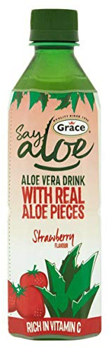 Real Aloe Vera Pieces Drink Juice 4 x 500ml Vitamin C Mineral Strawberry