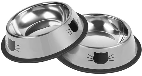 Serentive 2 Pcs Non-Slip Stainless Steel Small Cat Food Bowls - Unbreakable, Thicken 7 Oz Cat Dishes - Indoor, Removable Rubber Base, Easily Clean, Lovely Color