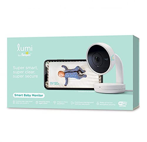 Lumi by Pampers Smart Baby Monitor: HD Video Baby Monitor (with camera and audio), Wifi, Night Vision, Temperature & Humidity Tracking - Compatible with the Lumi Smart Sleep System (Sold Separately)