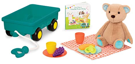B. toys - Happyhues - Playset orso Cara-Mellow - Set da picnic - Orso di peluche - Libro da tavolo - Carro e cibo da gioco - 18 mesi +
