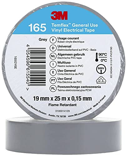 3M Temflex™ 165 165GY6E - Nastro isolante Temflex™ 165, grigio (lunghezza x larghezza), 25 m x 19 mm, 1 pezzo.