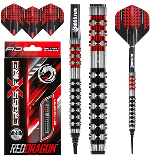 RED DRAGON Crossfire 18 Gram Softip Premium Tungsten Darts Set with Flights and Stems
