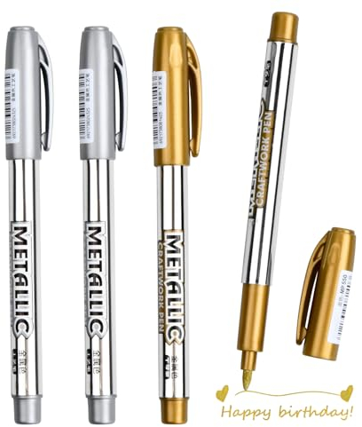 Vesaneae 4 Stück Gold Silber Metallic Marker Stifte Set,Glänzende Highlight Marker Stifte,Permanente Acrylmarker für Kartenherstellung Malerei Album(Gold,Silber)