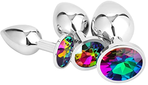 Belmalia 3x Metall Analplug | Butt Plug Rainbow Kristall | Sexspielzeug in 3 Größen für Frauen, Paare, Männer | Anal Plug Set Bunt
