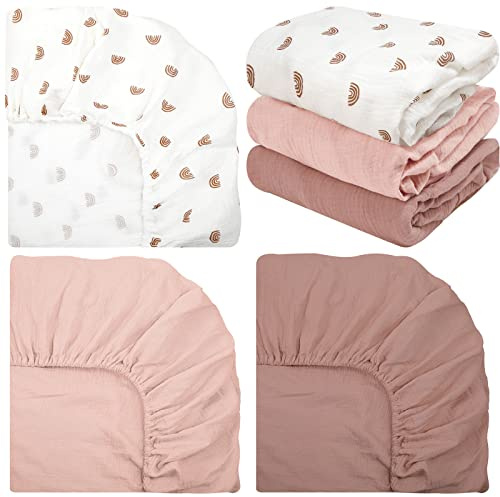 Newwiee 3 Pcs Muslin Crib Sheets for Girls and Boys 24'' x 38'' Cotton Soft Fitted Baby Bed Sheets for Crib Mattress(Classic)
