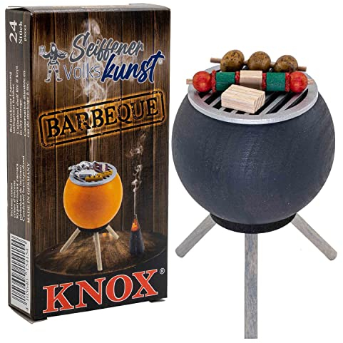 Seiffener Volkskunst Forno per affumicatura, statuetta per affumicatura, 10 cm, grill + coni di incenso Knox BBQ | Barbecue Veggie | antracite + Knox