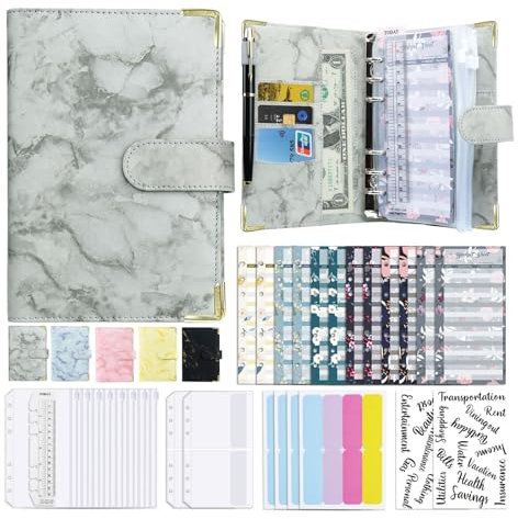Creperture A6 Budget Planner, 30 Stück Ringbuch Binder Geldspar Geldbörse Tagebuch Geldumschläge Organizer für Ausgaben Finanz Budgetplaner Reisetagebuch, Grau