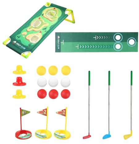 Fonowx Mini Golf Set Indoor Kinder, Holzspielzeug Golfschläger und Golfbälle, Putting Matte Spielzeug, Indoor und Outdoor Spielzeug für Mädchen und Jungen ab 3 Jahre, Stil C