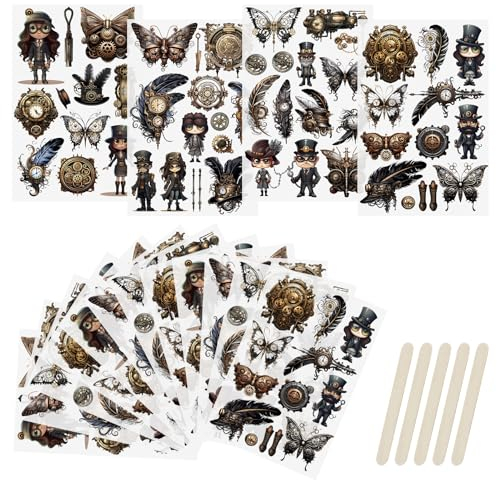 WANDIC 16 Bogen Rub on Transfer Stickers, Vintage Punk Aufkleber Wand mit Maschinenindustrie Muster, Wasserdicht, Handarbeiten, DIY Kunsthandwerk, Dekorieren für Fotoalbum und Scrapbook, 10 x 15 cm