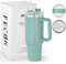 FECBK 1,2L Kaffeebecher to Go Thermobecher Doppelwandig Edelstahl Vakuumisoliert Auslaufsicher Trinkbecher mit Deckel und Strohhalm 40 oz Tumbler Cup, Spülmaschinenfest, Teal