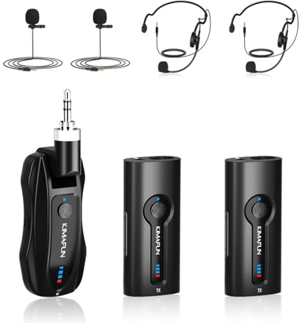 KIMAFUN Micrófono Lavalier y Diadema Inalámbrico 2.4G para 2 Personas, Micrófono Solapa Inalámbrico para Amplificar para Enseñanza en Clase, Reunión, Entrevista, Discurso, Seminario, KM-G70 (2TX+1RX)