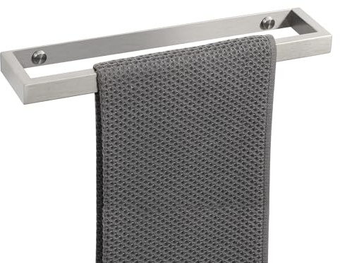SAYAYO 30CM Porte Serviette sans Perçage Salle de Bain, Support Serviette Mural en Acier Inoxydable pour Cuisine Lavabo Toilette, Montage à Vis/Adhésif, Brossé, EGJF030-LS