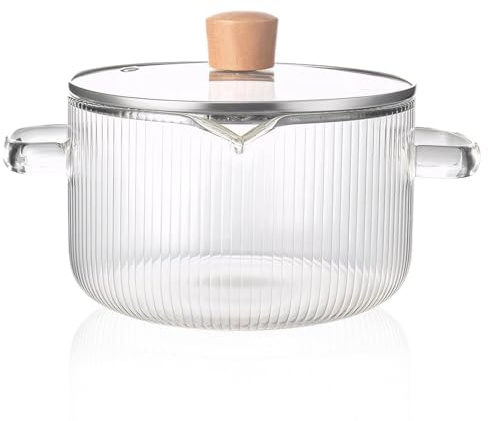 Olla de Vidrio Con Tapa de 61 oz de Doble Manejo Resistente al Calor Con Espesor para Vino y Comida