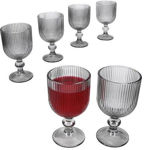 MamboCat Agata - Lot de 6 verres à vin gris - 240 ml - Avec lignes fines en relief - Verres élégants et stables pour vin rouge et blanc, eau, jus et plus encore - Pour les fêtes, le quotidien ou comme