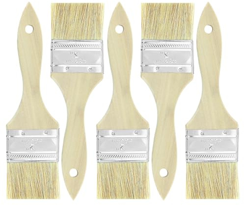5 stycken paint penslar, 5 cm platta borstar oljor väggfärger akryl, mångsidigt målningsverktyg, målarborste med lackerat trähandtag för lack och färger