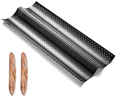 KITESSENSU Nonstick Baguette Pan for French Bread Baking Pan, 2 Loaves French Baking Bread Pan, Baguette Bread Pan or sourdough bread baking supplies, Perfect for Creating Crisp Golden Crust,Black