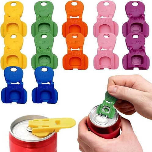 12 Piezas Abrelatas Manual, Abrelatas de Cerveza Refrescos,ierre de lata de plástico para refrescos, cerveza y bebidas，Color Coded Soda Protector Tapa de Lata Antipolvo Reutilizable para Refrescos,