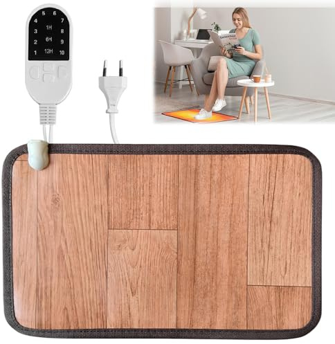 PLLYPE Calentador de pies con termostato, alfombrilla de suelo climatizada, para oficina y hogar, marrón, 35 x 50 cm