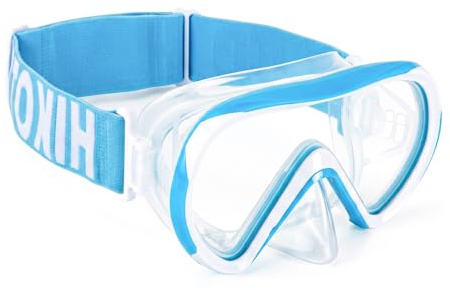 Hikotey Maschera per immersioni per bambini con fascia in tessuto, maschera per snorkeling anti-perdita e fascia in tessuto elastico, maschera per immersioni panoramica a 180° HD anti-appannamento e