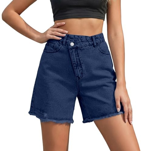 Générique Short en Jean délavé Taille Haute pour Femme, Coupe Ample et Confortable avec Ceinture réglable, idéal pour Les Sorties Estivales décontractées et Les Vacances à la Plage