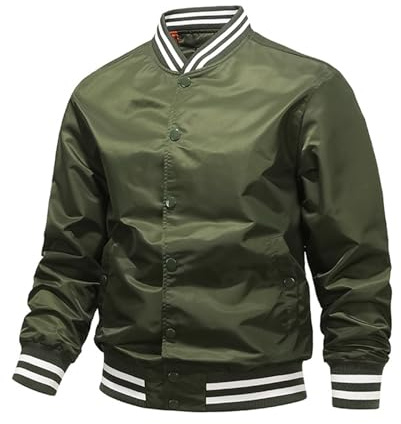 Collegejacka för män, klassisk ledig bomull, Letterman, baseballjacka med ränder på ärmar, krage, mångsidig, kan kombineras för fritidslook, robust utförande med knappslå perfekt för