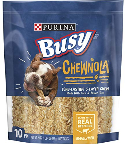Purina Busy Rawhide Small/Medium Breed Dog Bones, Chewnola with Oats & Brown Rice - 10 ct. Pouch