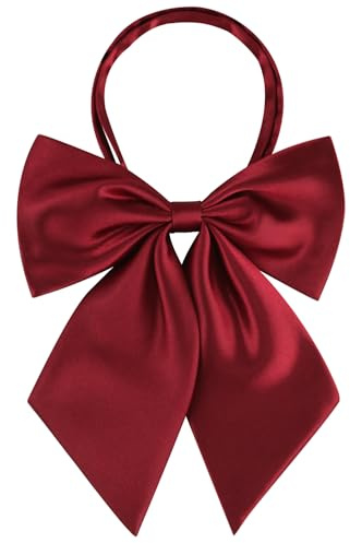 AWAYTR Ladies Adjustable Pre tied Bowtie - Solid Color Bow Ties for Women (Dark red)