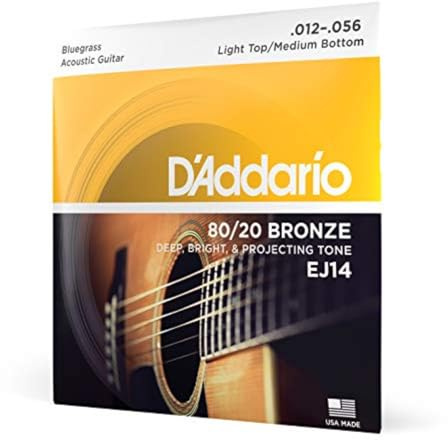 D'Addario EJ14 80/20 Bronsfärgade Akustiska Gitarrsträngar, Lätt Top/Medium Bottom/Bluegrass, 12-56