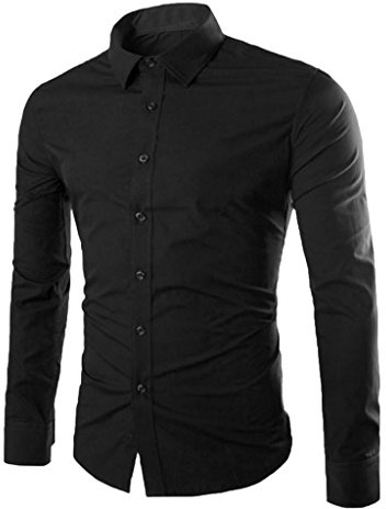 Elonglin - Camisa de negocios clásica de manga larga para hombre, color (sin corbata) Negro XS