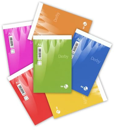 BM BeMore - Notes Derby 0100011 - Bloc de notas de punto metálico - Formato A6 - Rayas de 5 mm con cuadrados de 5 mm - Papel de 60 g/m² - Paquete de 10 unidades