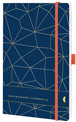 Chronoplan 50461 Buchkalender Kalendarium 2021, A5 Softcover, Wochenplaner (135x210mm, 1 Woche auf 2 Seiten), Lattice, Deep Ocean Blue
